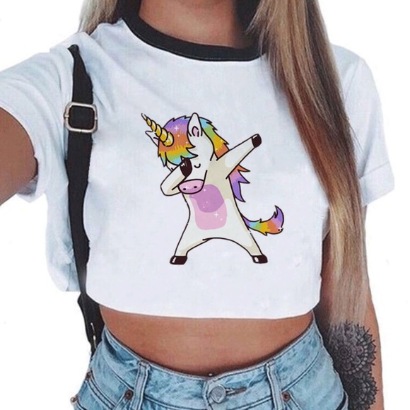 Boutique Tops - 🦄Rainbow Unicorn Graphic Cropped Tee🦄